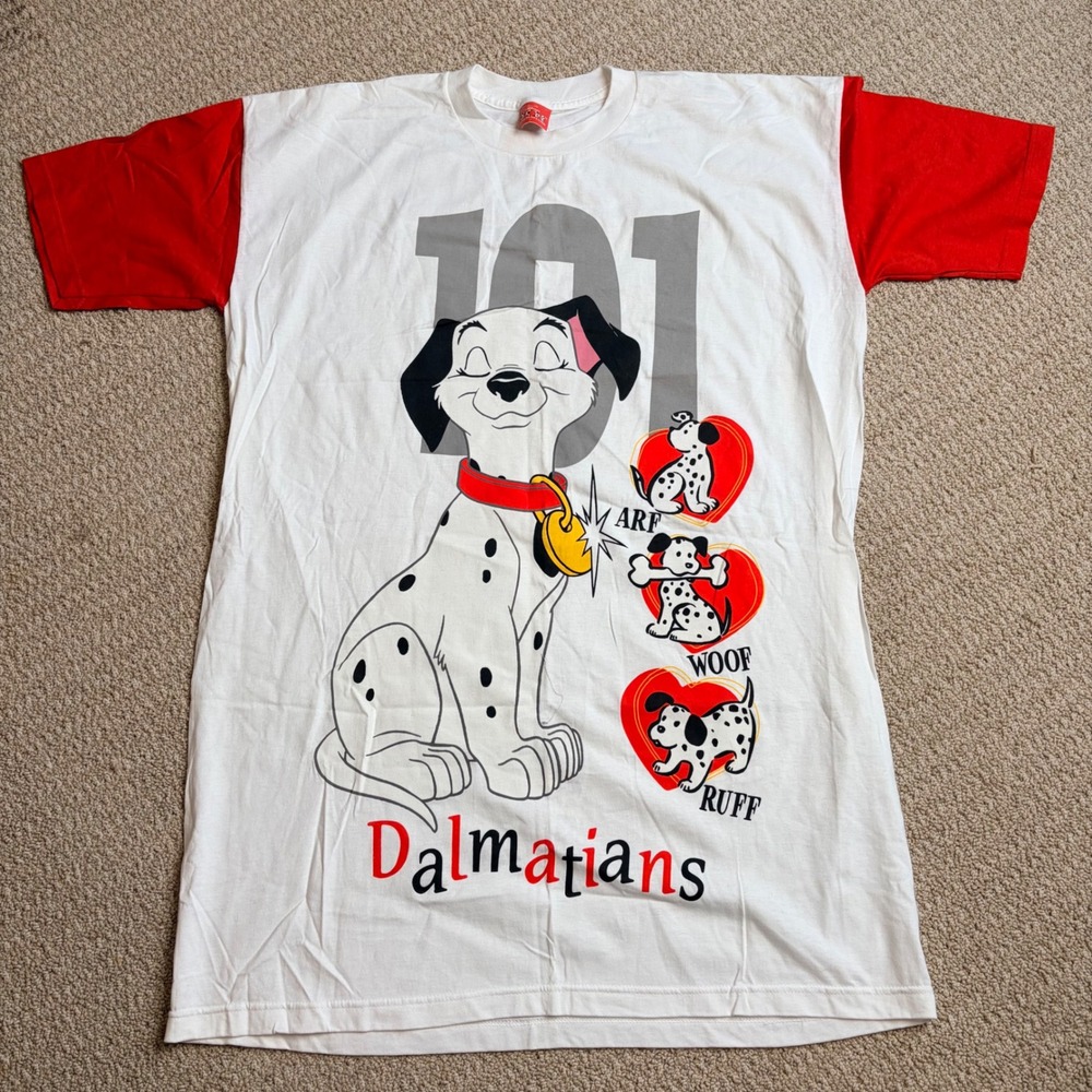 Vintage Disney 101 Dalmatians T-Shirt Nightshirt Made in USA One Size Red White